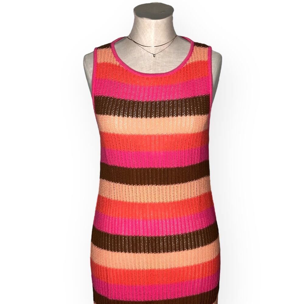 New $120 BANANA REPUBLIC Open-Stitch Midi Sweater Knit Dress Striped Pool Beach - Picture 5 of 14